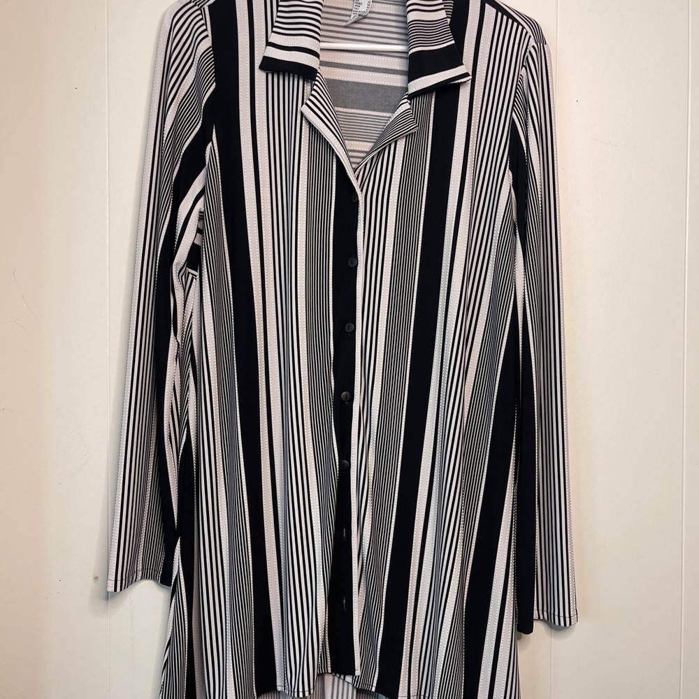 Joseph Ribkoff Black and White Asymmetrical Button Down Shirt